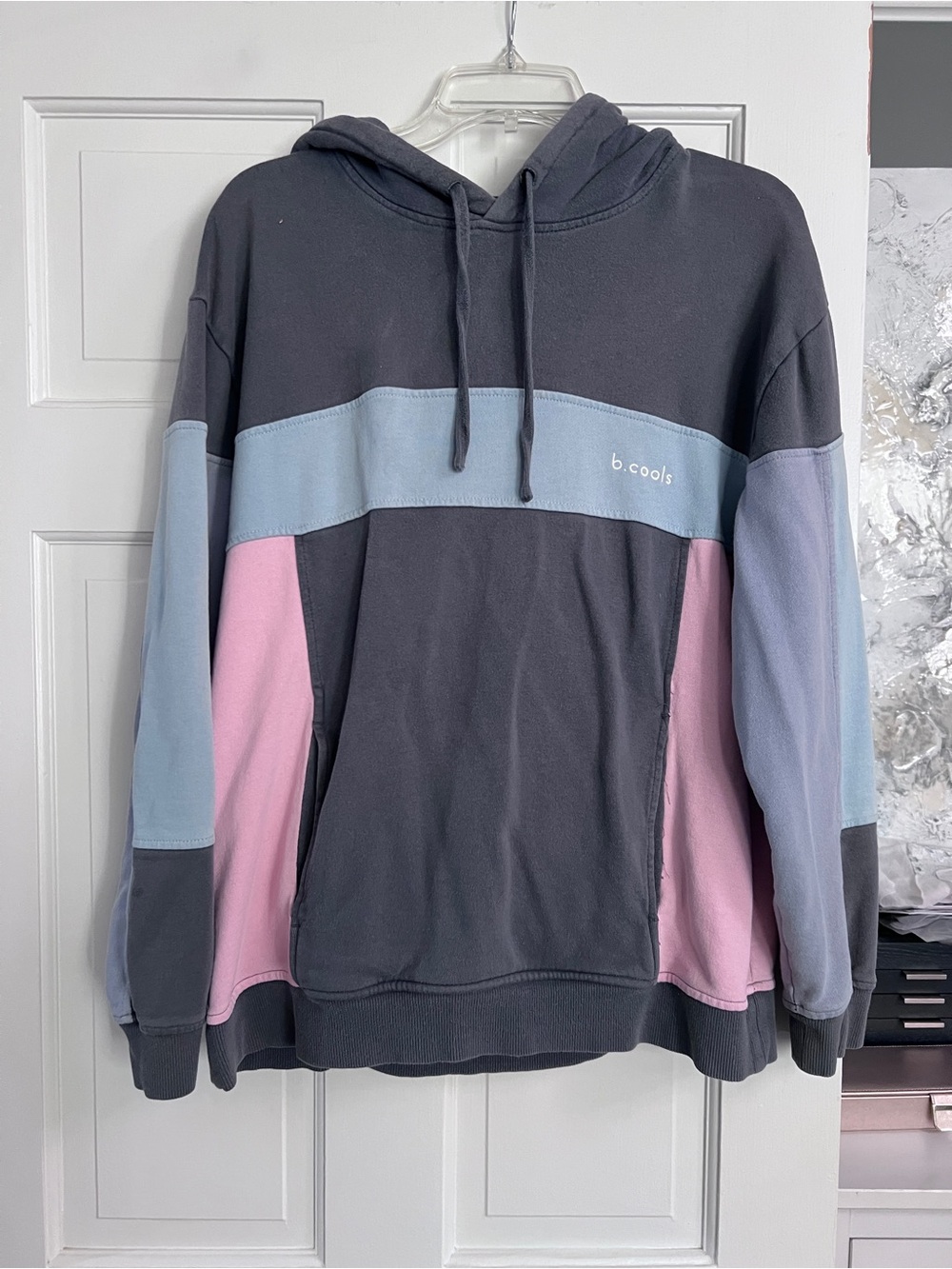 Barney Cools Men’s Colorblock Crewneck Hoodie - Charcoal, Sky Blue & Pastel Pink
